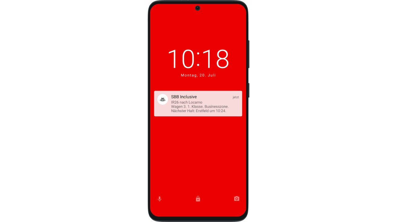 Beim Einsteigen in den Zug erhalten Sie eine Push-Nachricht mit relevanten Informationen zur Fahrt (Zugnummer, Destination, Wagen-Nr., Klasse, Servicezone, nächste Haltestelle). Diese Nachricht wird auch auf dem Sperrbildschirm aktualisiert.