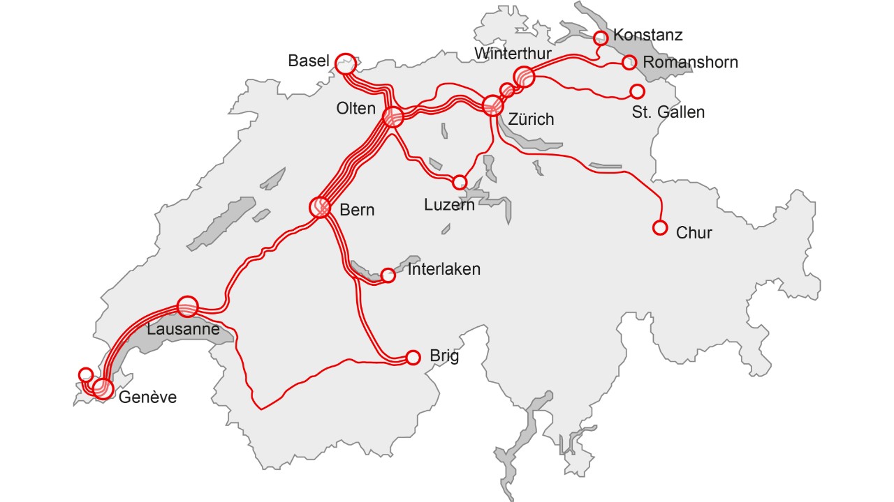 Auf der 2D-Übersichtskarte der Schweiz sieht man die Einsatzstrecken der IC2000-Flotte. Dieser Flottentyp hat ein ähnliches Einsatzgebiet wie die Einheitswagen IV. Sie sind bis auf das Tessin und auf die Jurasüdfuss-Linie überall im Fernverkehr anzutreffen:

Sie verkehren von Genève via Lausanne – Bern – Zürich HB bis nach St. Gallen. Von Basel SBB via Olten – Bern gelangt man nach Interlaken oder Brig. Weitere Einsatzstrecken sind Biel/Bienne – Bern, Bern – Olten – Zürich HB, Zürich HB – Luzern, Basel SBB – Zürich HB, Zürich HB – Chur und Zürich HB – Romanshorn.